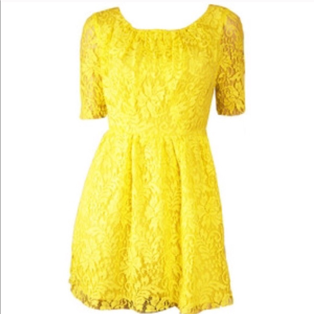 Patterson J. Kincaid bright yellow lace dress